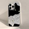 Cute Black Cat Phone Case For iPhone 17 Air Case iPhone17 16 15 11 12 13 14 Pro Max Plus Laser Silver Feather Texture Shockproof Cover