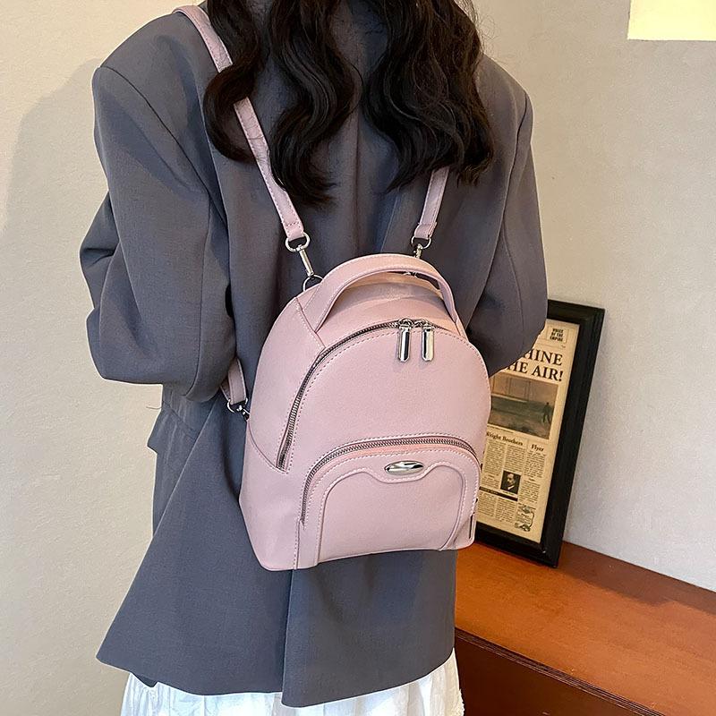 Women's Double-shoulder Bag - Korean Version, Well-shaped, Versatile and Simple. Cute Plain-colored Travel Backpack.