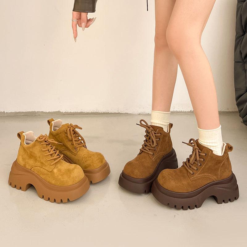 2025 Autumn New Denim Sweet Cool Style Martin Boots Women's Thick-soled Heightening Ribbon British Single Boots