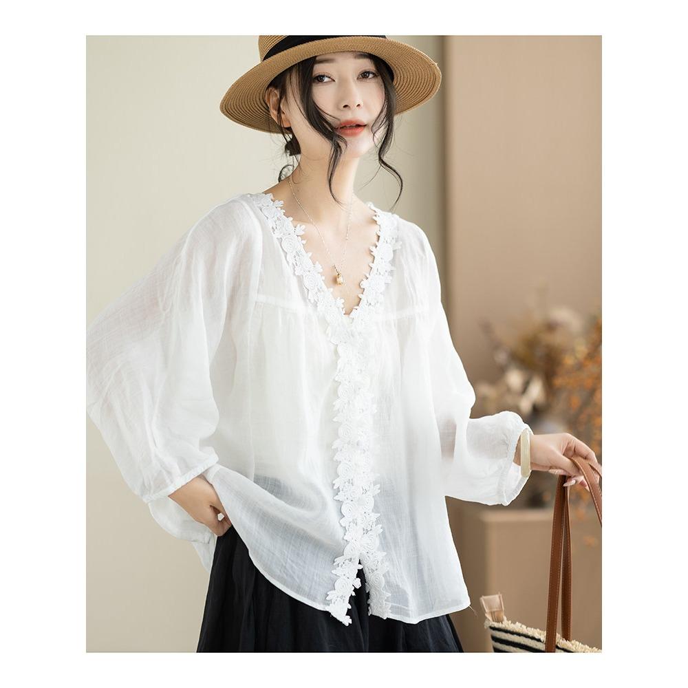 DIMANAF 2026 Summer Women Plus Size New Blouse Shirt Cotton Lace Embroidery Casual Loose Fashion Lady Tops Tees Batwing Sleeves