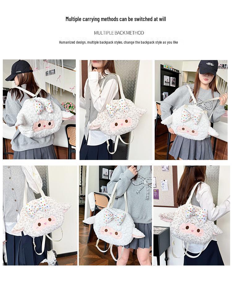 Large Capacity Cute Cartoon Lamb Wool Tote - Women's Autumn/Winter Japanese Backpack
