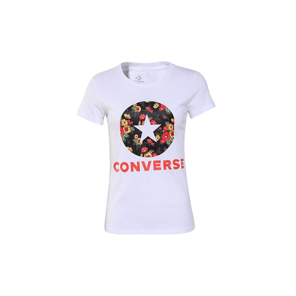 

Футболка Converse с коротким рукавом с цветочным принтом Женские топы Белая 10017396-A02