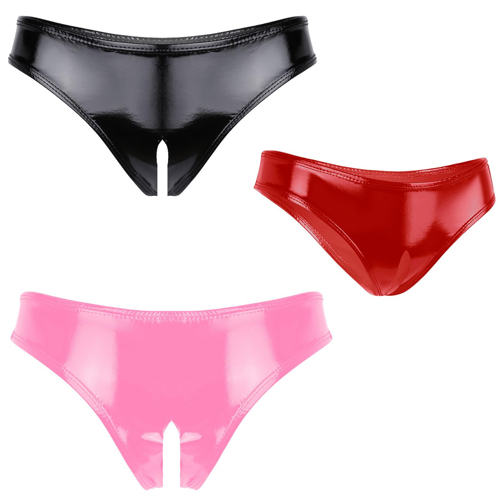 Lingerie femme aspect mouillé en cuir verni coupe haute Mini slip sous-vêtements S