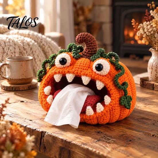 Milk Cotton Yarn Craft Animal Crochet Tissue Box Cover DIY Kit, Highland Cow Holder Making Cute Easy Patterns for Beginners Pumpkin Turkey Frog
