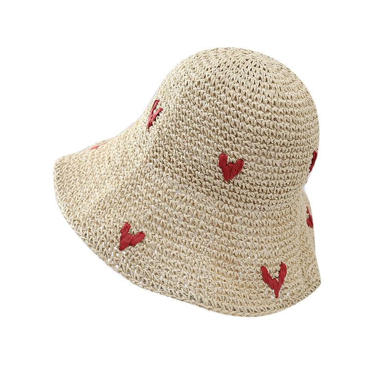 Sommer Süßer und Niedlicher Strohhut Damen Strandurlaub Sonnenschutz und Sonnenschirm Hut Anti UV Liebe Sonnenhut Große Krempe