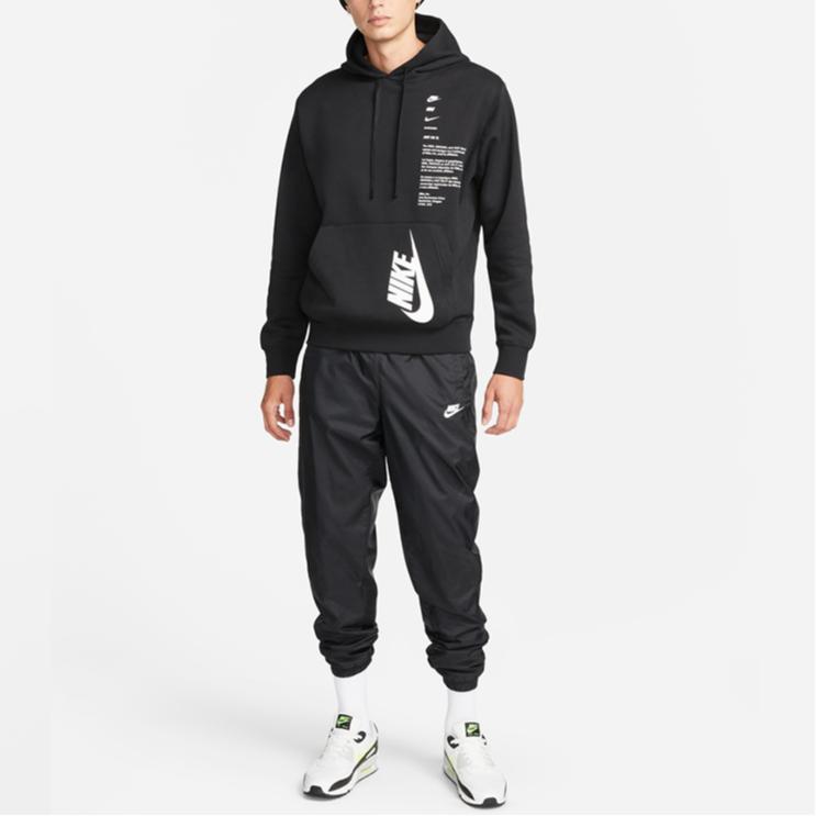 Nike Club Fleece Kangaroo Pocket Logo Print Hoodie Sweatshirt Men Tops Black DQ5153-010