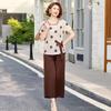 Summer Chinese Style Two-Piece Set: Short Sleeve Top & Wide Leg Pants for Middle-Aged Women