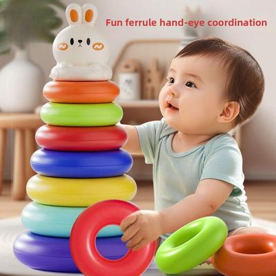 Kinder Regenbogen Wurf Frühes Lernen Pädagogisches Spielzeug für 1 bis 2 Jahre alte Babys Stapel Spaß Ring