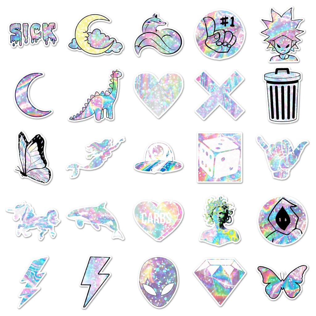 50PCS Holographic Laser Stickers: Cool, Trendy, Waterproof for Helmets, Cars, Stationery