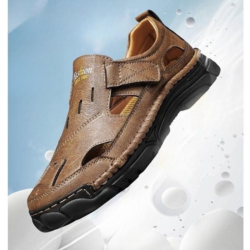 Sandali Uomo Intagliati in Pelle con Suola Spessa Scarpe da Spiaggia Antiscivolo Sandali Artigianali Versatili Scarpe Basse da Uomo Scarpe Estive da Esterno