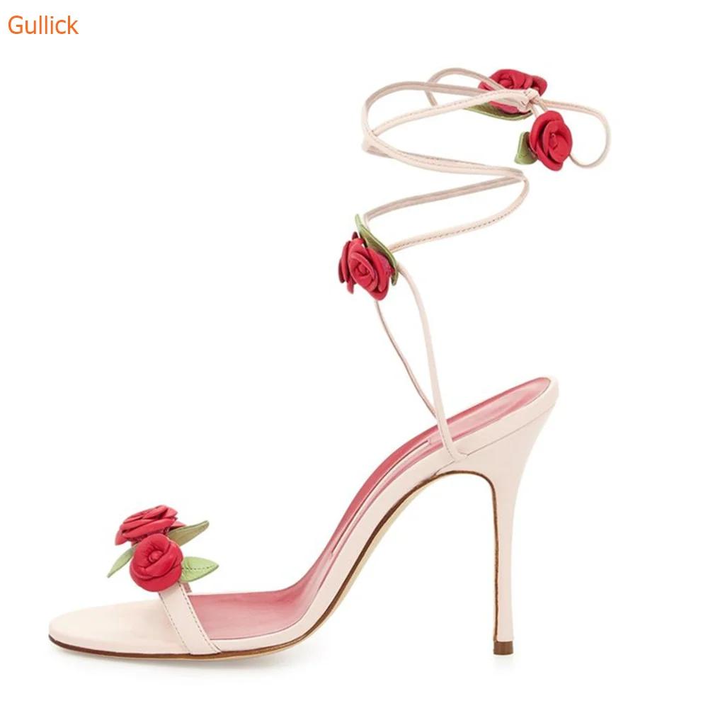 Fashion 2025 Summer Fashion Flower Sandals Ankle Strap Thin High Heels Shoes Open Toe Women Slingbacknewest Modern Sandals
