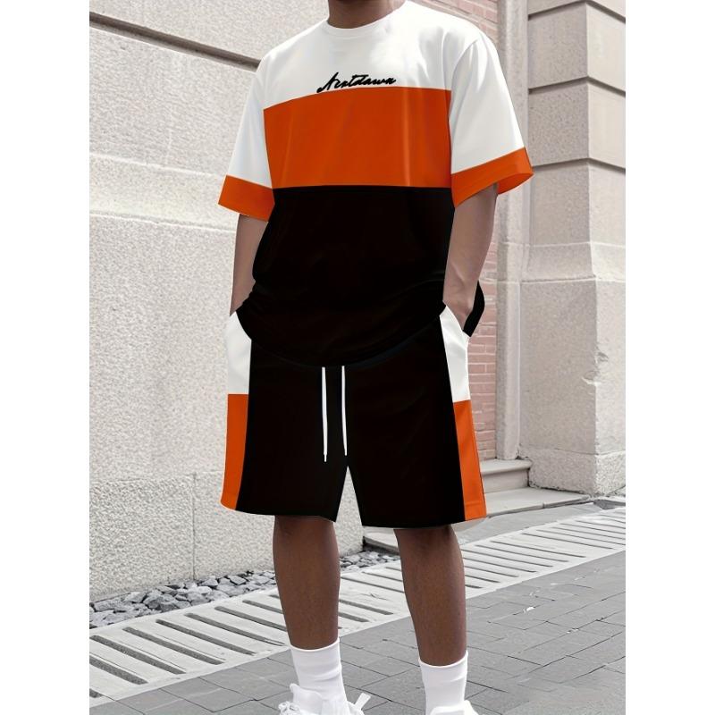 Men's Athletic Set Two-Piece Set Crew Neck Short Sleeve Top & Shorts Men's Running Outfit Plus Size T-Shirt Men's Summer T-Shirt