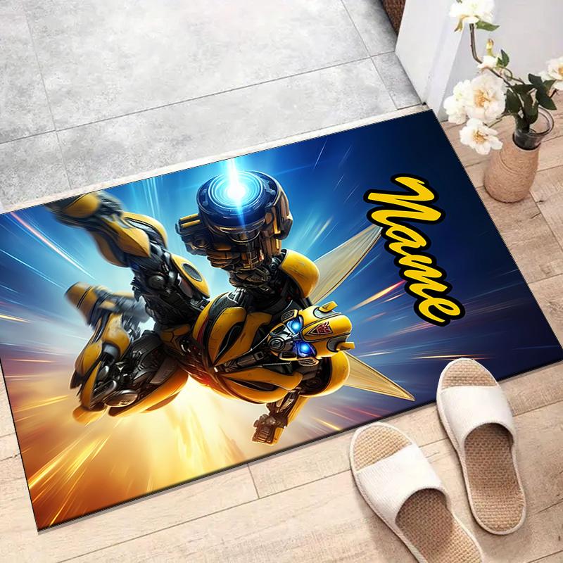 Custom Bumblebee Mat Personalized Name, Polyester Washable Indoor Entryway Rug, Gift for Christmas, Easter, Thanksgiving Day