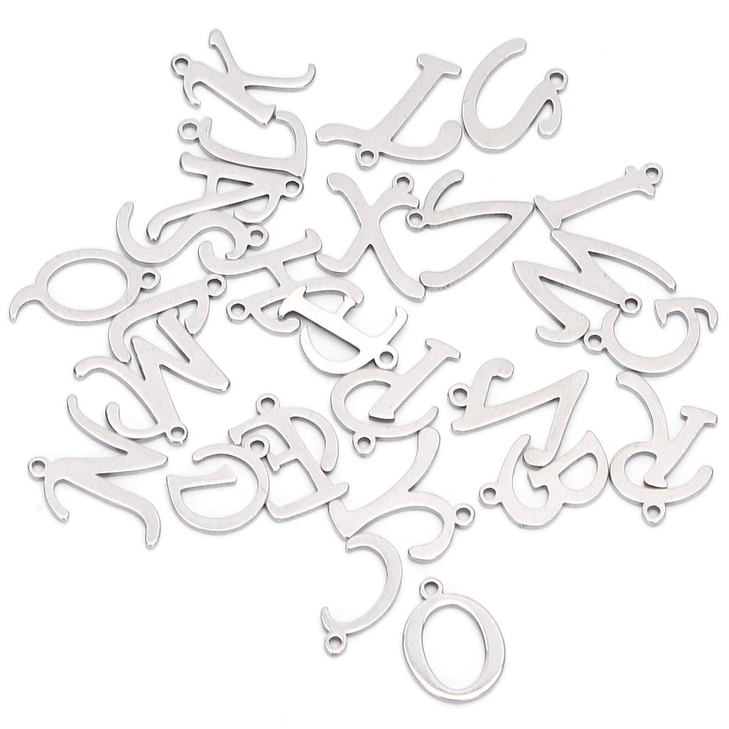 26Pcs DIY Letter Pendant HandMade Necklace Bracelets Jewelry Crafts Accessories(Stainless Steel Color 26Pcs Bag )