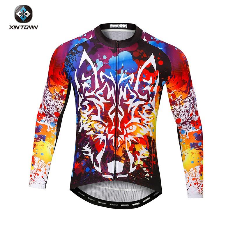 Mens Long Sleeve Cycling Jersey Moisture Wicking Bike Wear Road Riding Top