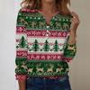 Women's Fashion Casual V-Neck Long Sleeve Decorative Button Christmas Print Top