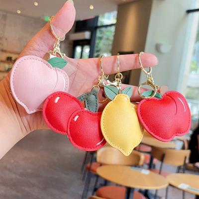 Keychain Pendant Peach-Shaped Card Holder Faux Leather Access Card Case Simulated Fruit Keychain Decorative Valentine Day