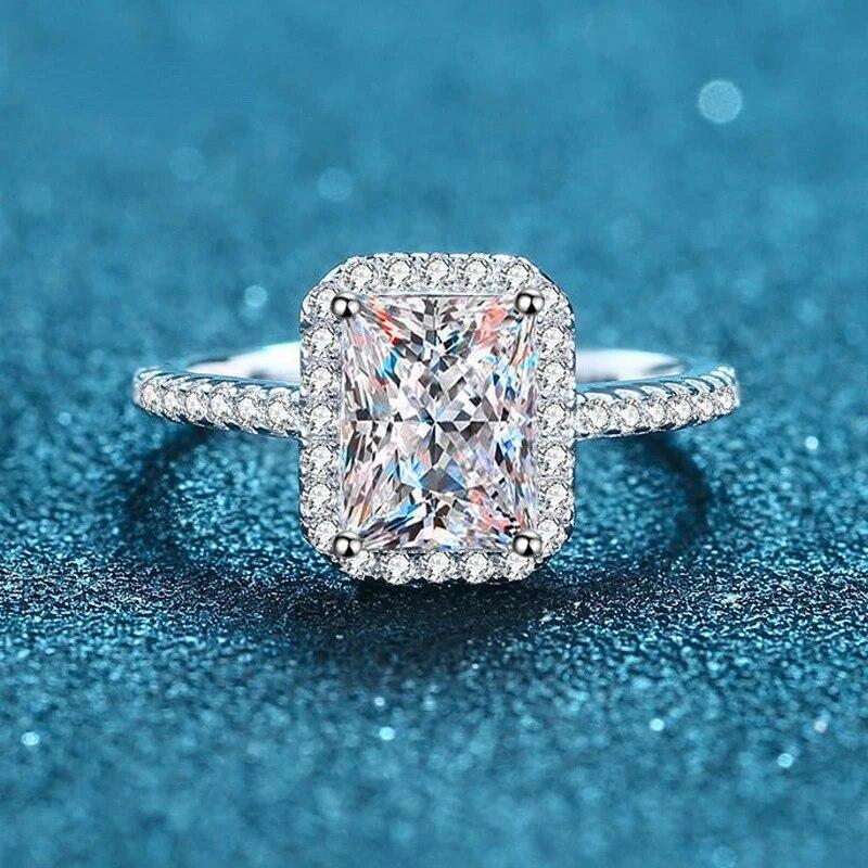 Certified 2/1CT Radiant Cut Moissanite Engagement Ring  Colorless VVS Diamond Proposal Rings Sterling Silver Weddig Band