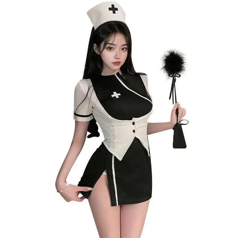 Exotic SM Halloween Nurse Uniform Temptation Sexy Bag Hip Skirt Detachable Cossuit Dress Elegant Sweet Korean Women Dress 2RJX