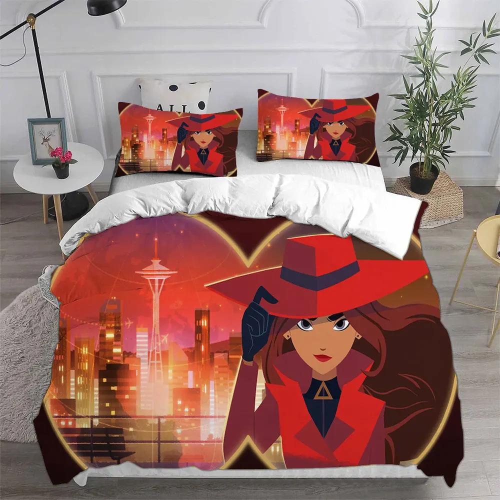 Drukowany 3D Zestaw Pościeli Anime Carmen Sandiego Chłopcy Dziewczynki Rozmiar Twin Queen King Poszewka na Kołdrę Poszewka na Poduszkę Łóżko Chłopcy Dorośli Tekstylia Domowe