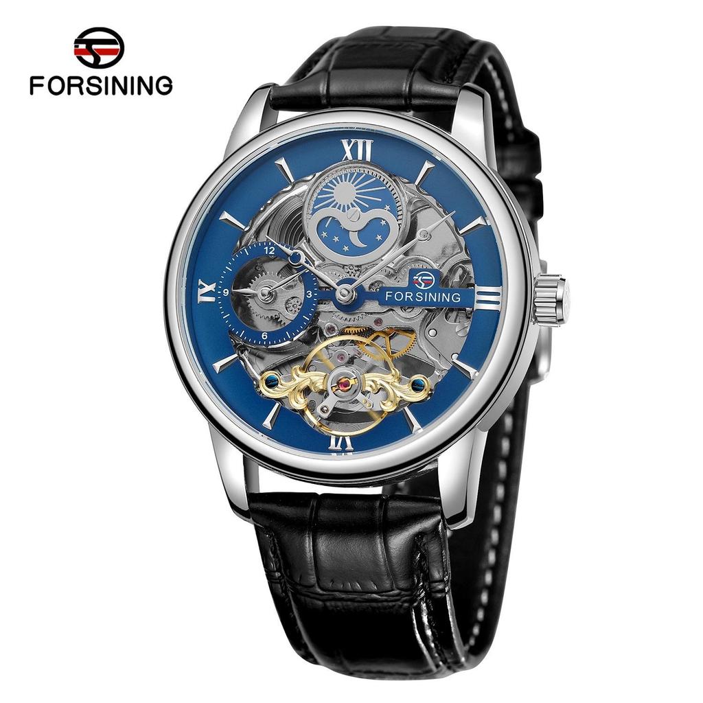 FORSINING Men's Luxury Automatic Mechanical Watch Leather Strap Automatic Tourbillon Hollow Mechanical Watch
