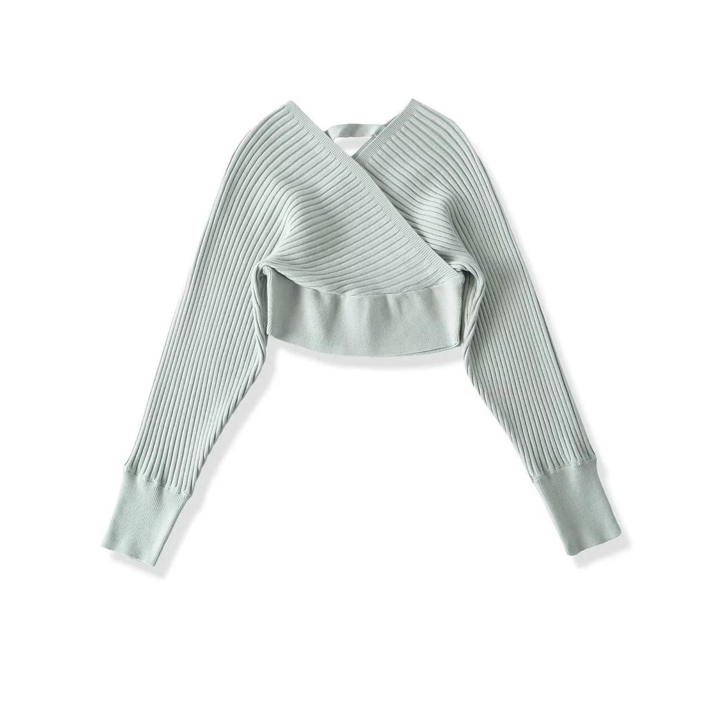 Women's One-Shoulder Long Sleeve V-Neck Waist-Cinching Knit Sweater - Slimming Ribbed Off-the-Shoulder Top