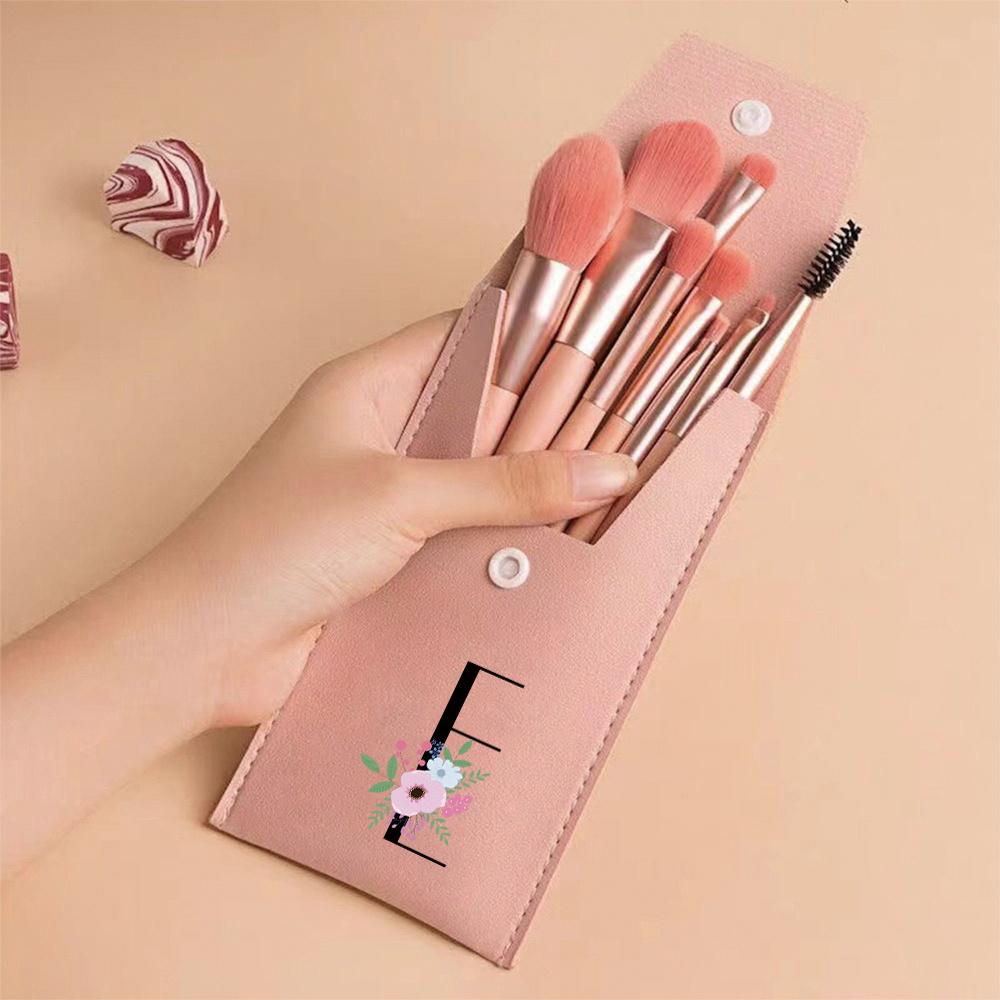 Pink Makeup Brushes Set Soft Synthetic Hair Portable Powder Eyeshadow Brushes For Daily Use Flower And Black Pattern