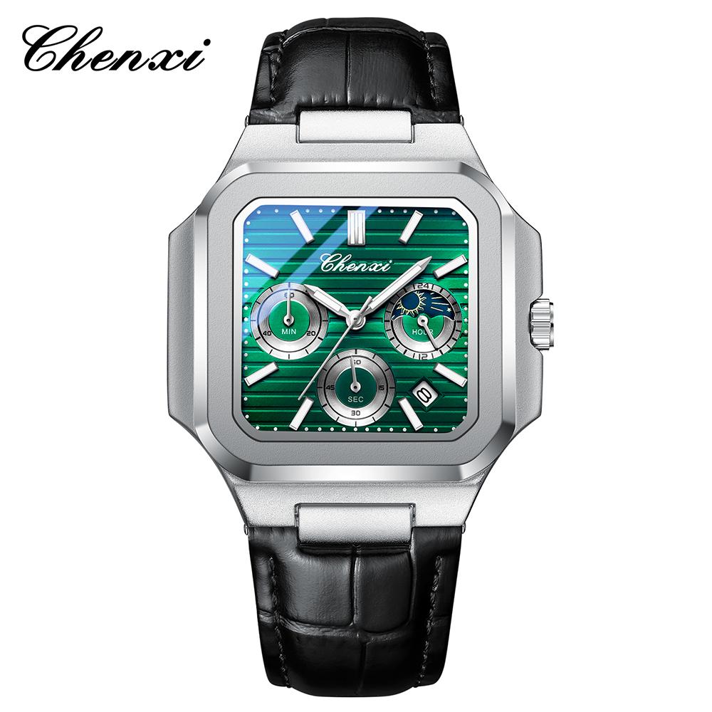 CHENXI Business Men's Wristwatch Square Dial Calendar Display Quartz Watches Waterproof Luminous Chronograph Man Watch