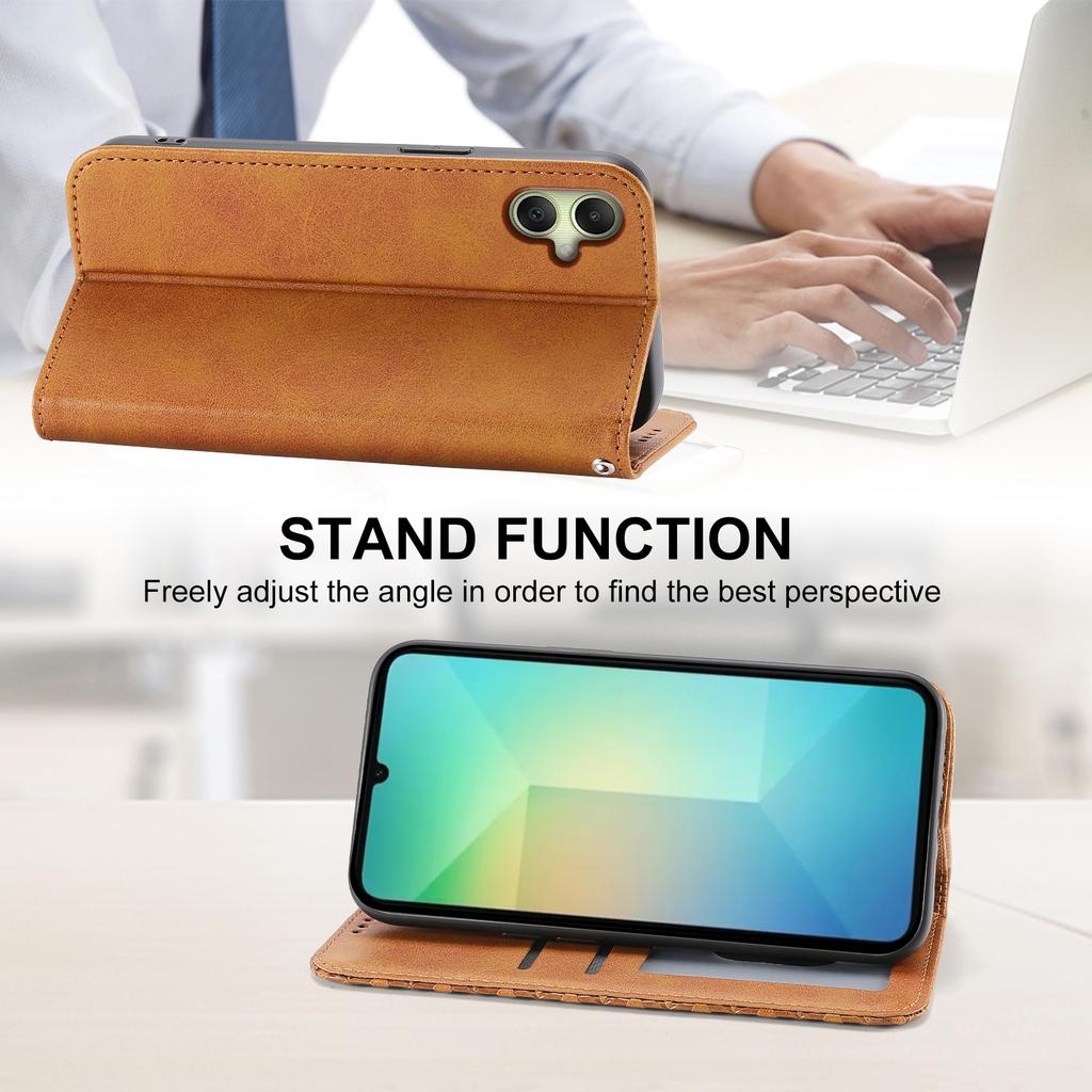 For Samsung Galaxy A07 5G/A07 4G Case Calf Texture PU Leather Wallet Phone Cover with Wrist Strap
