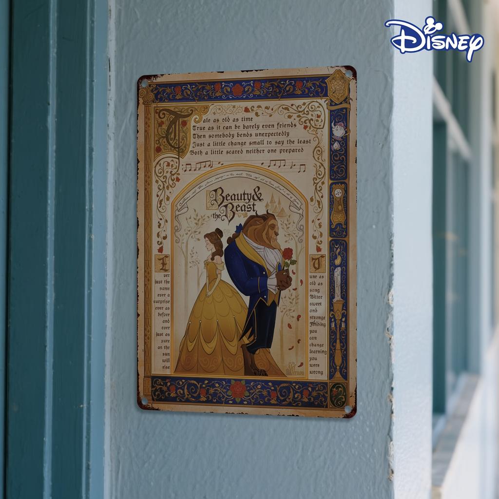 1pc Disney Beauty and the Beast Metal Tin Sign - Vintage Romantic Belle & Beast Wall Art, Durable Iron 20.32x30.48 Cm Outdoor/In
