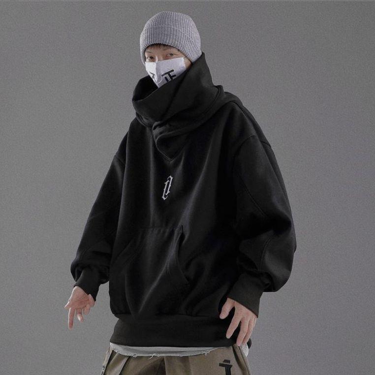 Men's Trendy Motorcycle Hooded Sweatshirt - Spring/Autumn Hip-Hop Style, High Collar, Loose Fit, Available in Light and Plus Velvet Options.