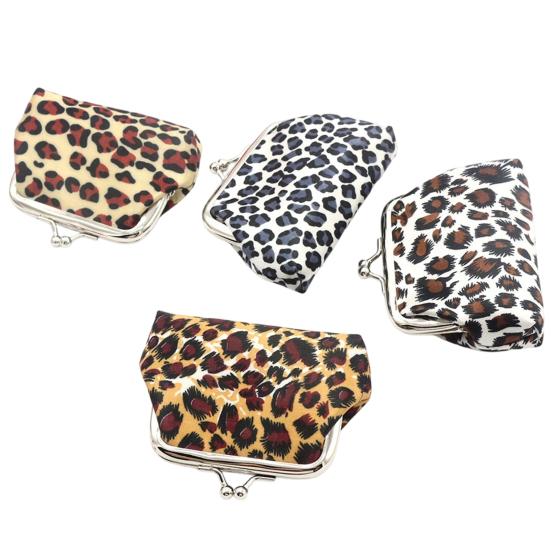 Leopard Print Coin Purse Fabric Change Purse Retro Kiss Lock Coin Pouch for Cash