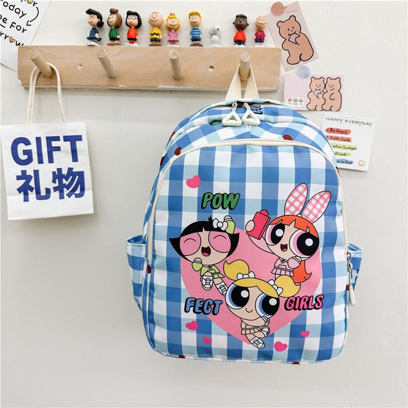 

Children s bag 2025 new cute girl plaid printing backpack nylon lightweight kindergarten bag One size синій