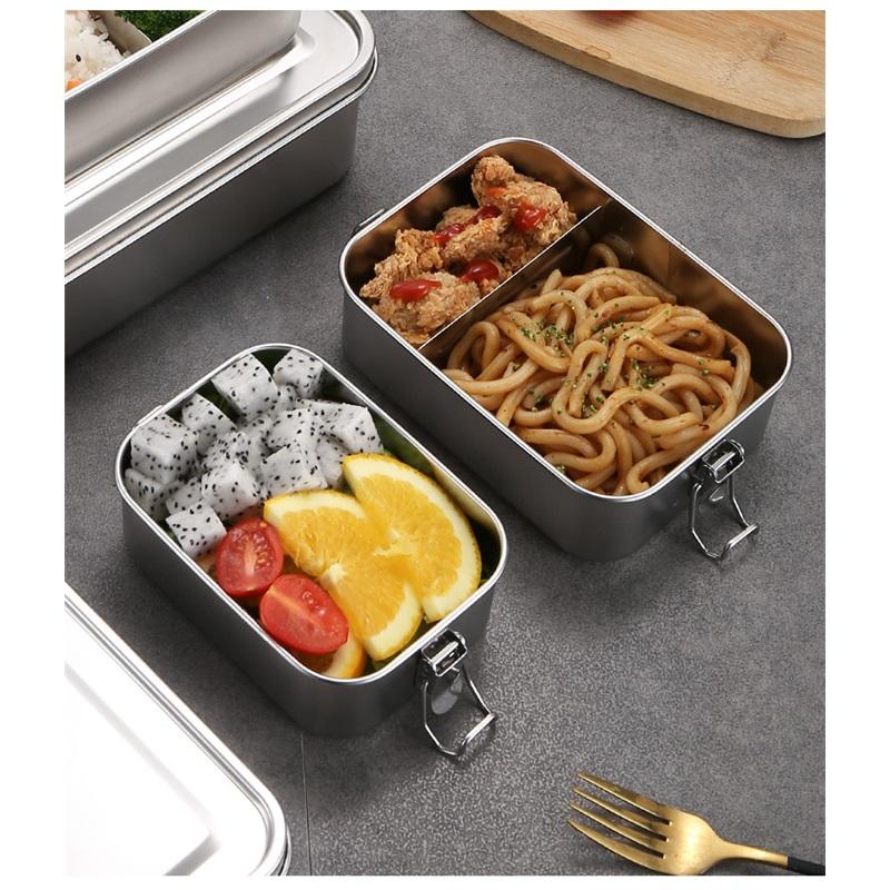 304 Stainless Steel Lunch Box With Partition Lunch Box Straight Type Preservation Box Thickened Food Storage Box Lunch Box