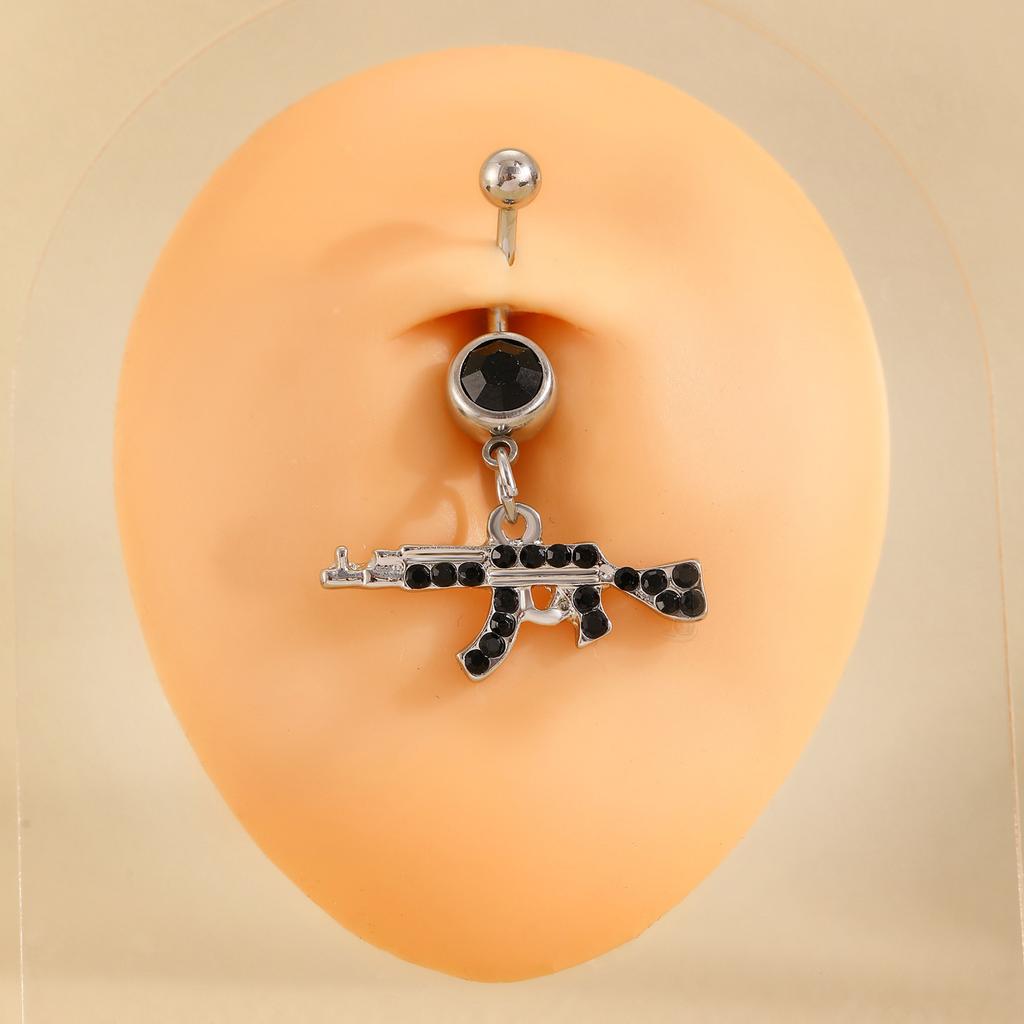 CZ Cross & Heart Belly Button Ring Set, Gold & Silver Tone Dangling Navel Piercing Jewelry