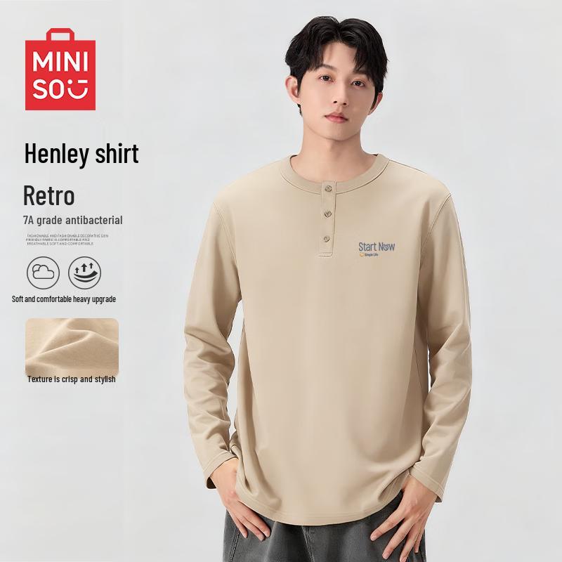 MINISO Men's Antibacterial Loose Fit Long-Sleeve Henley Tee