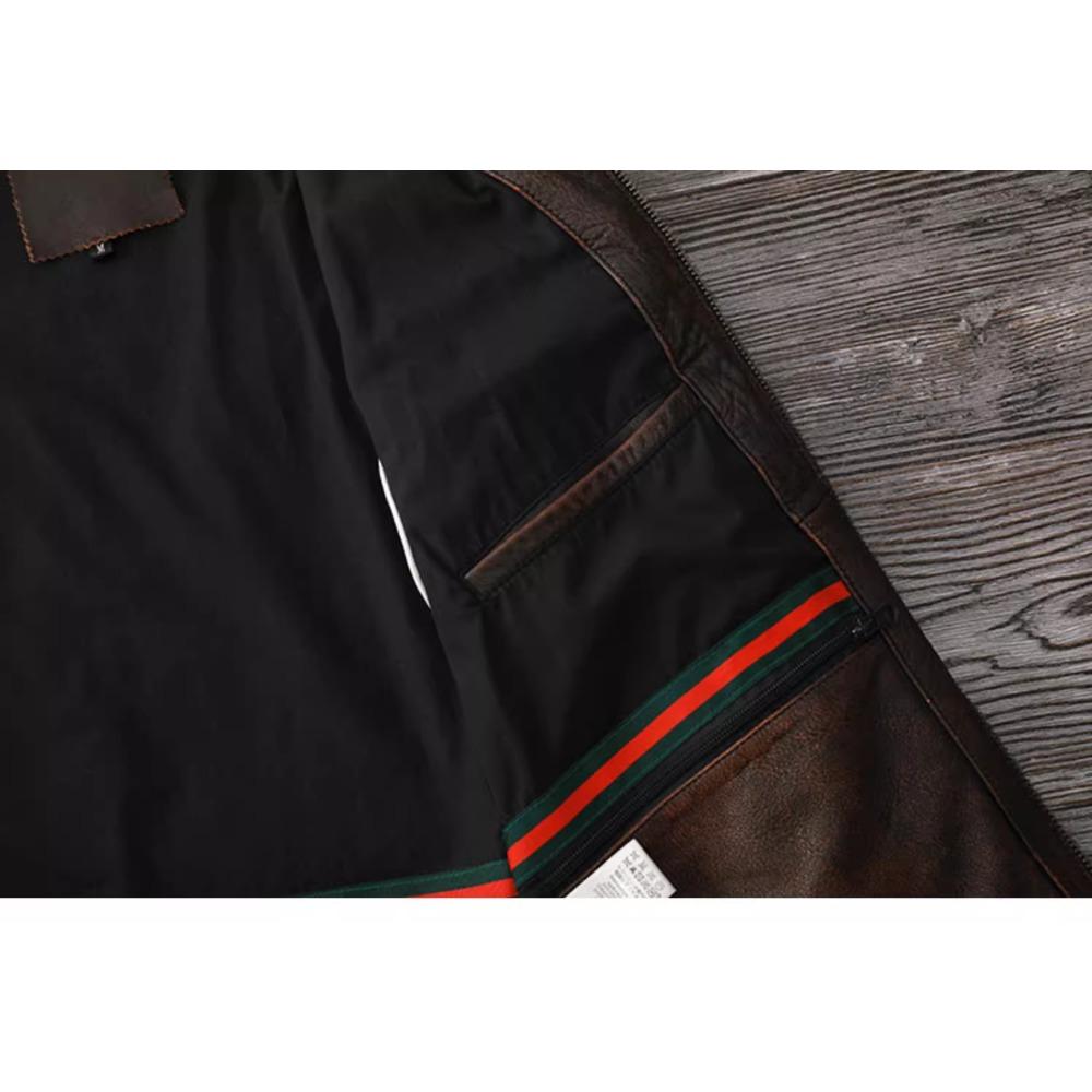 Chinese Size Vintage Red Browm Genuine Leather Jacket Light Coated First Layer Cowhide  Men Leather Jacket Fall and Winter