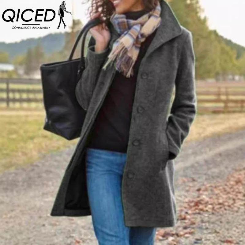 

QICED Женские винтажные повседневные куртки и пальто с принтом «клетка», осенне-зимние, с длинным рукавом и воротником поло XL серый