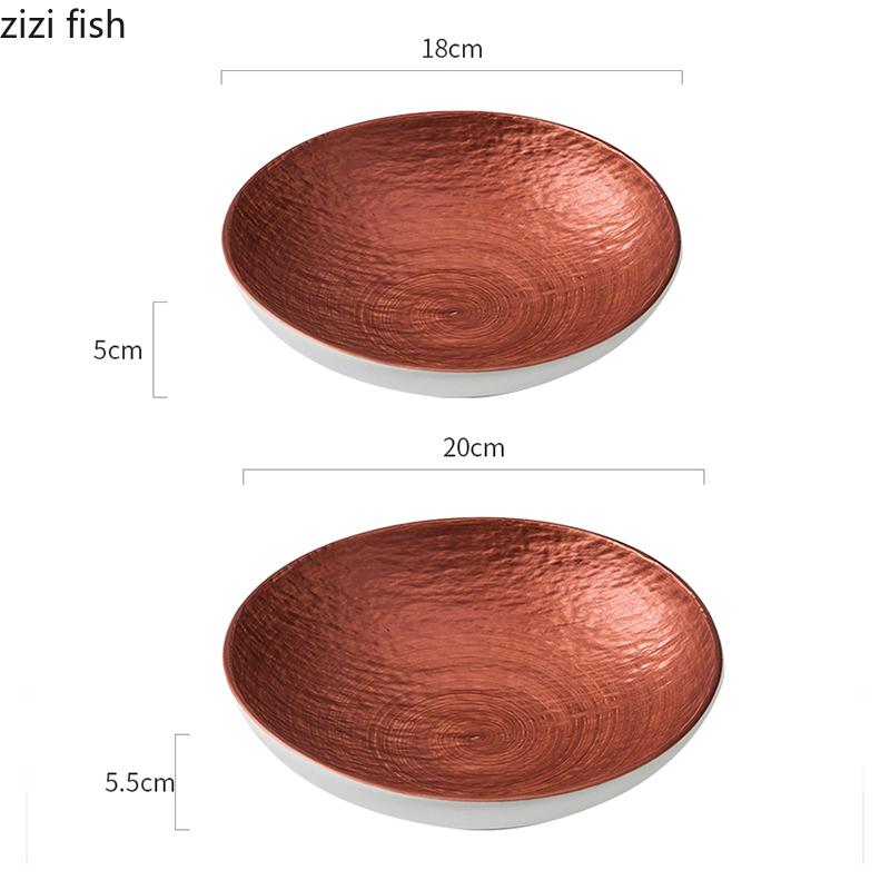 Black Gold Stone Patterned Salad Bowl Restaurant Ceramic Deep Bowl Soup Bowl Sashimi Bowls Dessert Bowls Creative Tableware