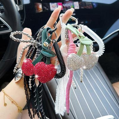 Cherry Heart Bow Beaded Handbag Pendant Cute Bag Pendant Decoration For Girls Gift