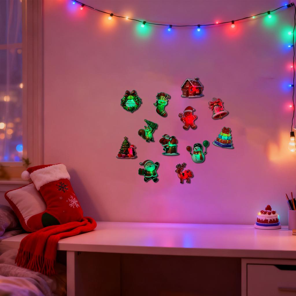 3D Jul LED Ljus Väggdekaler - Jultomte & Snöflinga Design För Festlig Party Atmosfär Dekoration, 3D Stereo & LED Glöd Effekt