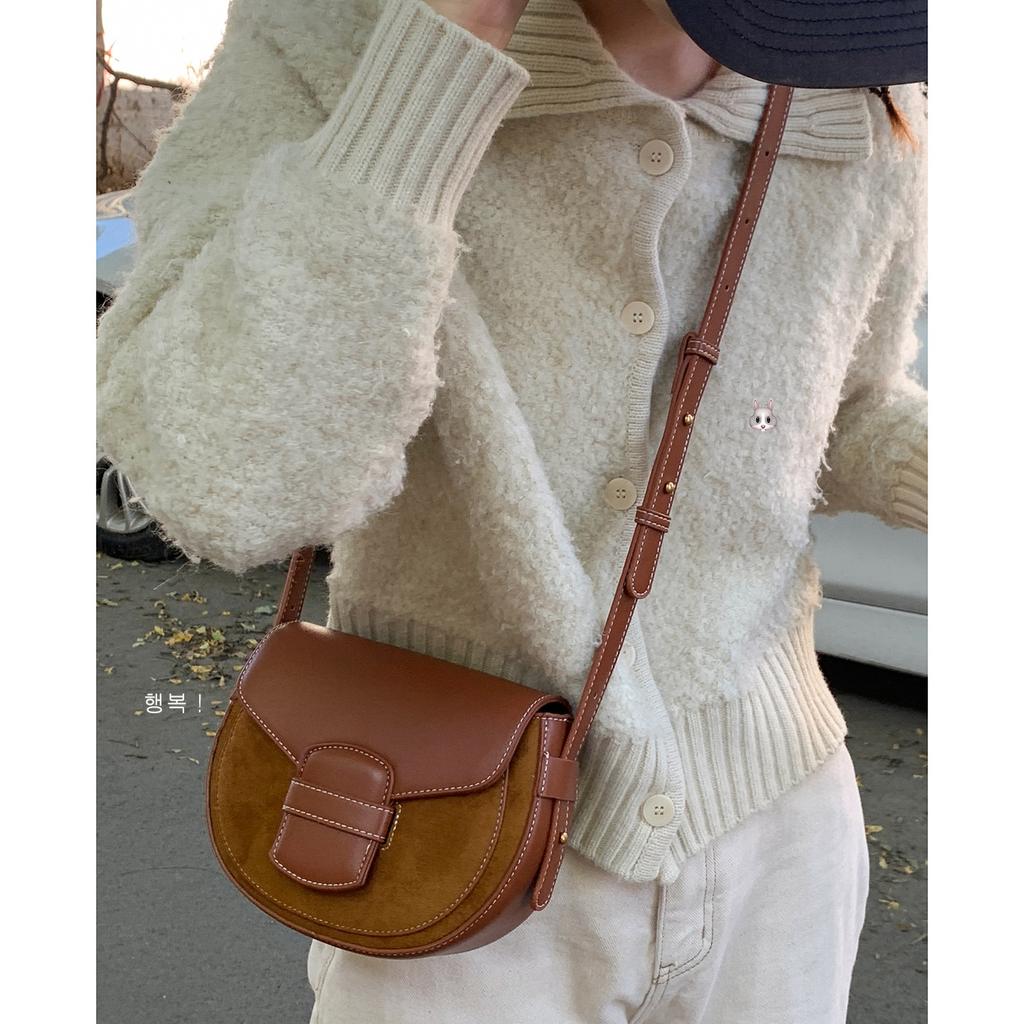 Autumn Retro Women's Small Bag 2025 New Suede Saddle Bag Simple and Versatile Single Shoulder Messenger Mobile Phone Bag