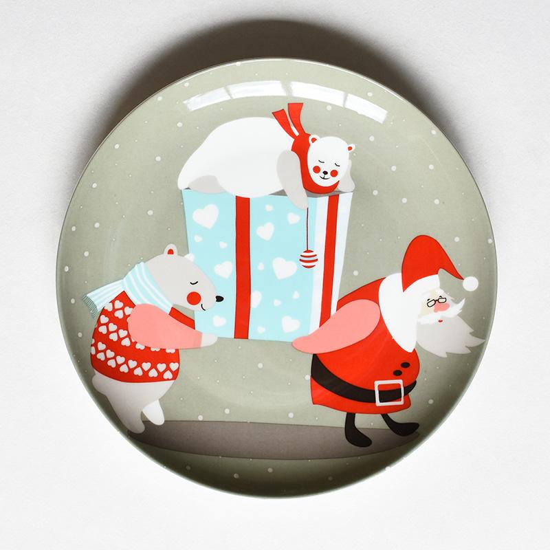 Christmas Ceramic Plates, Cartoon Hand-painted Steak Plate, Bone China Fruit Pastry Plate. Restaurant Decoration New Year's Gift