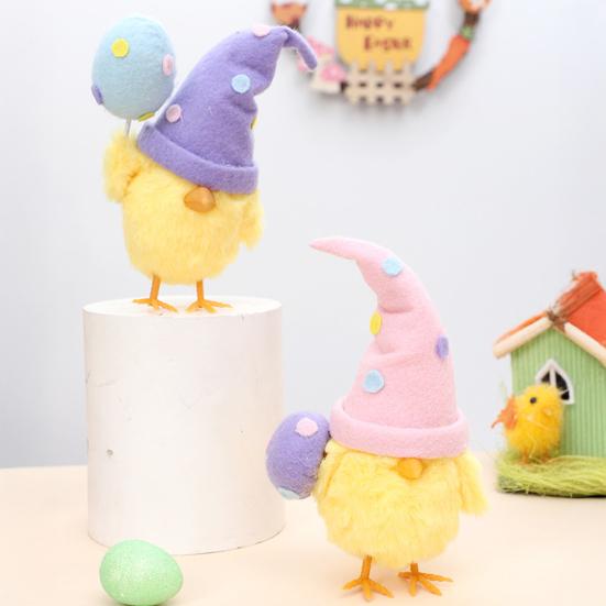 Pluszowa Lalka Kurczak Ozdoba Wielkanocna z Kolorowym Kapeluszem Czarodzieja Brokatową Powierzchnią Jajka Żółta Pluszowa Dekoracja na Biurko Półkę na Książki Świąteczny Sezonowy Dekor