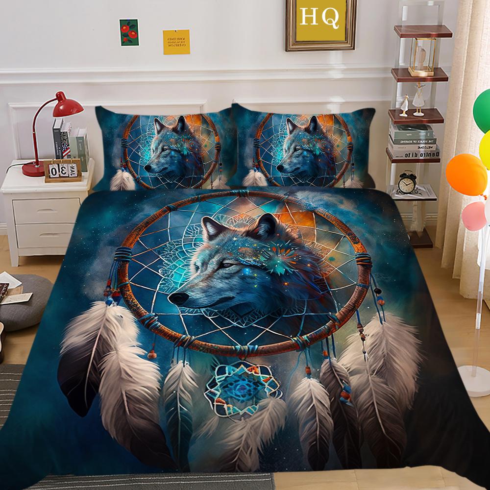 Wolf Printed Home Bedclothes King Size Microfiber Bedding Set Cover Man Soft High Quality Home Textiles