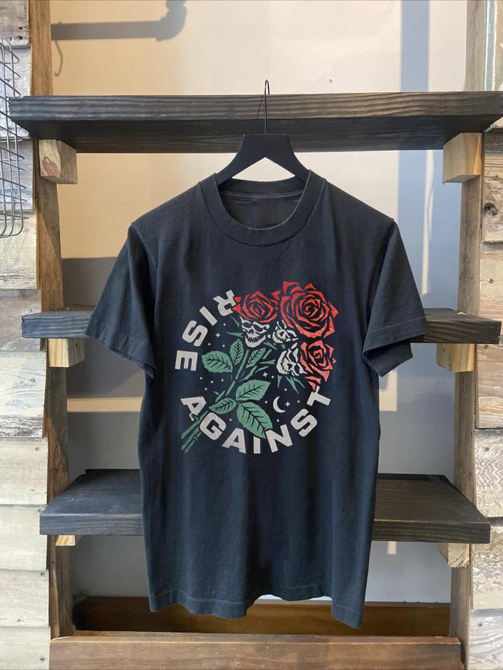 New Rare Rise Against Skull Bouqet Short Sleeve Black S5XL Shirt BB124 Unisex T-Shirt L