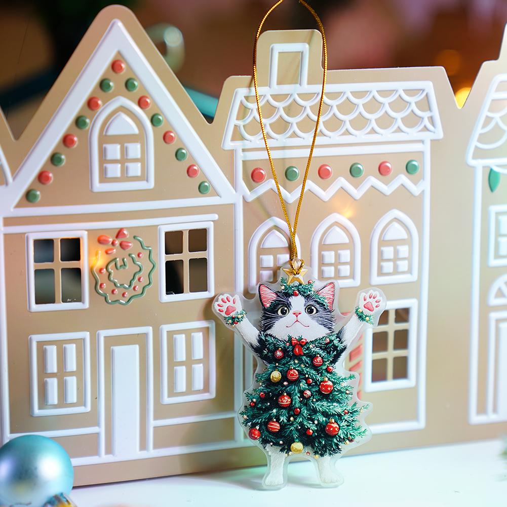 2D Christmas Tree Pendants Acrylic Cartoon Cat Hanging Xmas Ornaments Backpack Accessories Xmas Gift Home Party Supplies 2025
