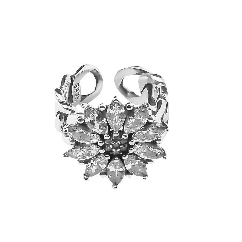 Chic Minimalist Korean Inspired Rhinestone Floral Ring For Fashionable Women