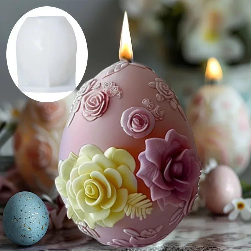 3D Rabbit plant relief egg candle silicone mold Easter rabbit flower plant relief egg resin mould Easter relief egg gypsum molds