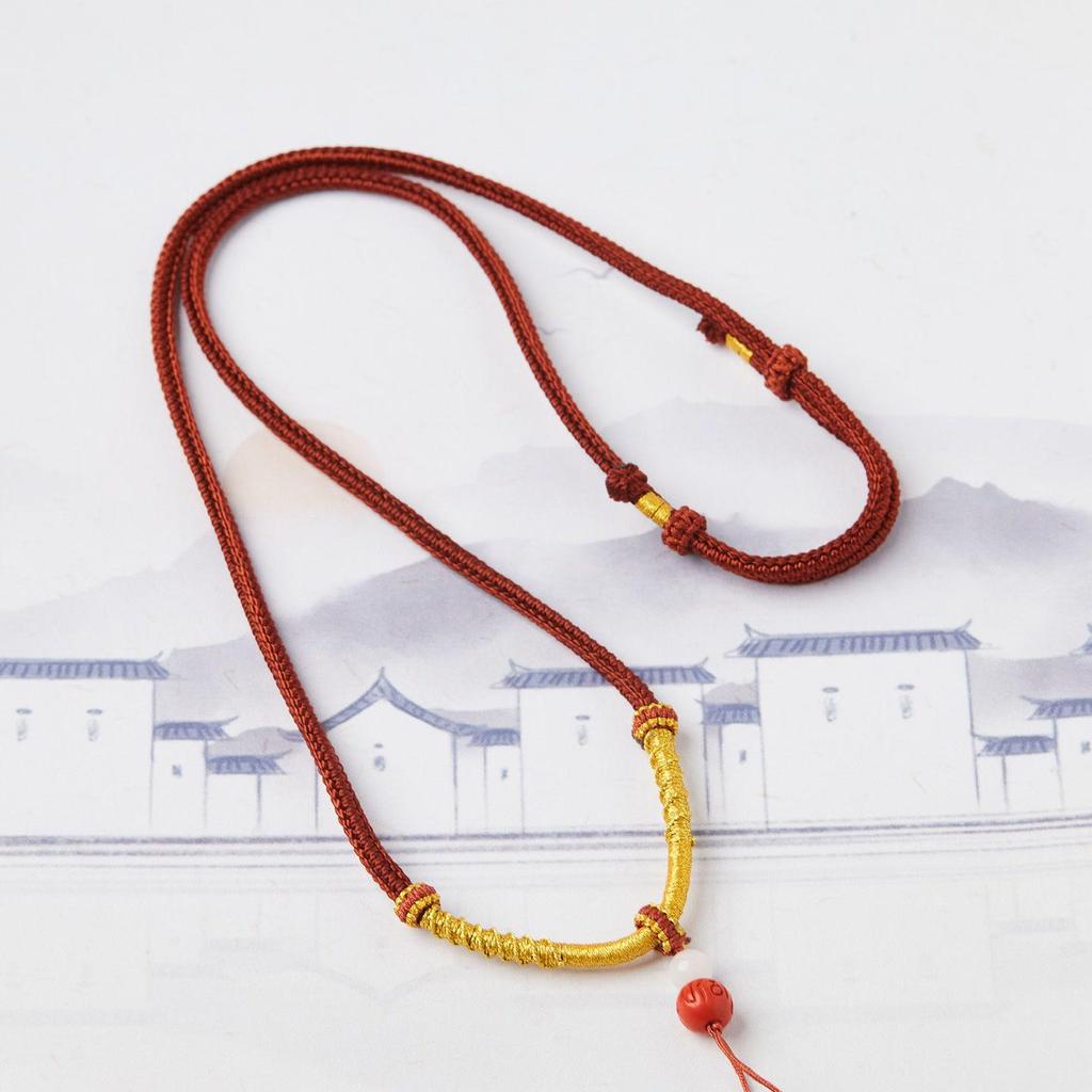Hand-woven Jade Pendant Lanyard Necklace - Adjustable Unisex Rope